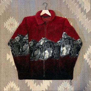 Mazmania Cozy Slouchy Oversized Fleece ‎ Zip Up Horse Print Sweater Jacket